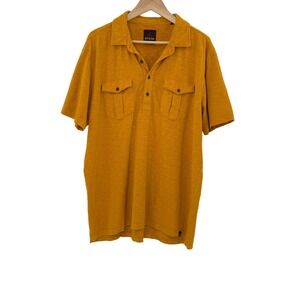 Prana Men's Mustard Yellow Short Sleeve Collared Shirt XL Organic Cotton See Pic